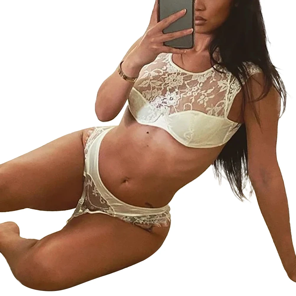 Комплект женского нижнего белья с подвязками 2 предмета кружевной комбинезон