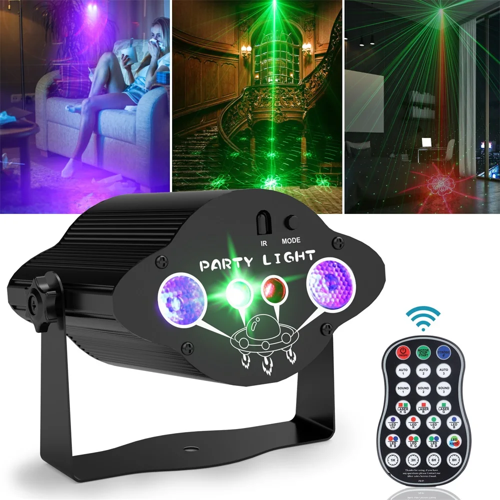 

Лазерный сценический прожектор RGB + УФ + RG 3 в 1, DJ-светильник с USB-зарядкой, сцсветильник светильник с голосовым управлением, светодиодсветоди...