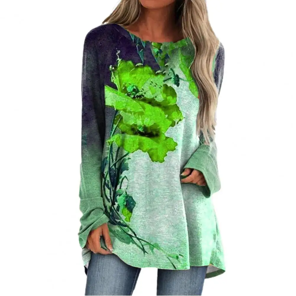 

Женская длинная футболка с длинным рукавом, Повседневная Свободная футболка с 3D цветочным принтом, уличная одежда, пуловер, осень 2021