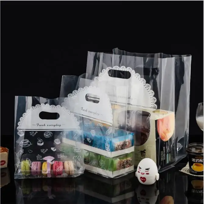 

50 шт прозрачный Пластик сумка с ручками подарочная упаковка мешок Еда Печенье Хлеб супермаркет Упакованные мешоки вечерние поставки