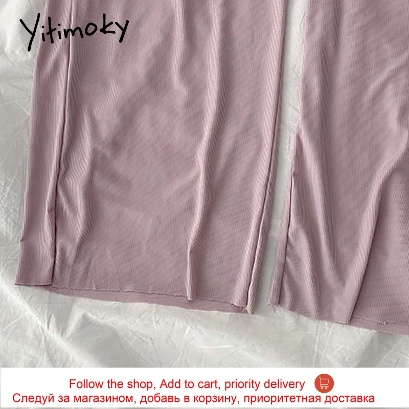 

Yitimoky Solid Sweatpants Women Pants Elastic High Waist Loose Wide Leg Pants Folds New Casual Long Summer 2021 Fashion