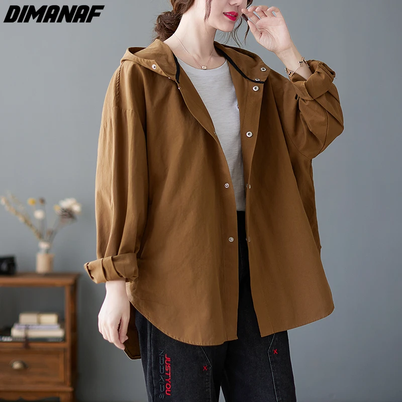 

Женская Повседневная куртка-бомбер DIMANAF, винтажный хлопковый кардиган оверсайз с капюшоном, верхняя одежда для осени и зимы, 2021