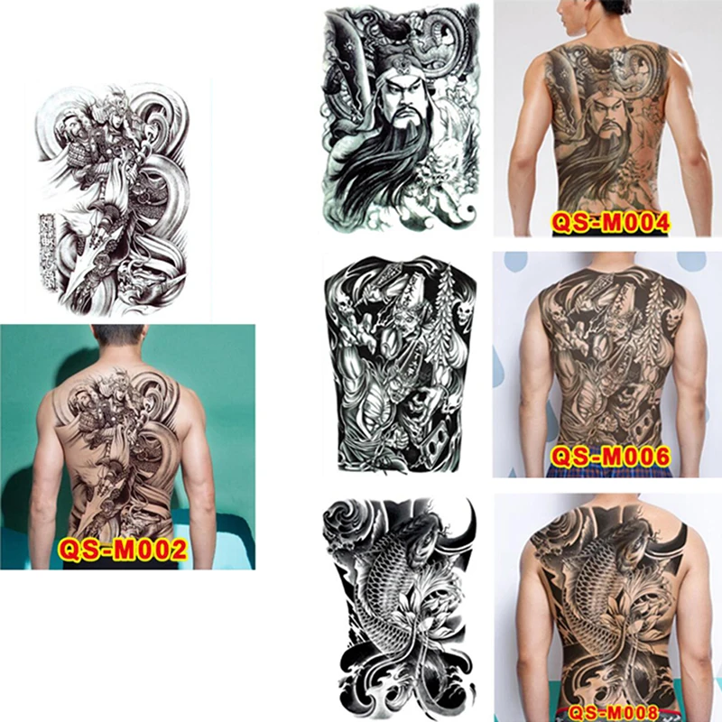

1Sheet Large Tattoo Stickers New Designs Fish Ghost Buddha Waterproof Temporary Flash Tattoos Full Back Chest Body For Men