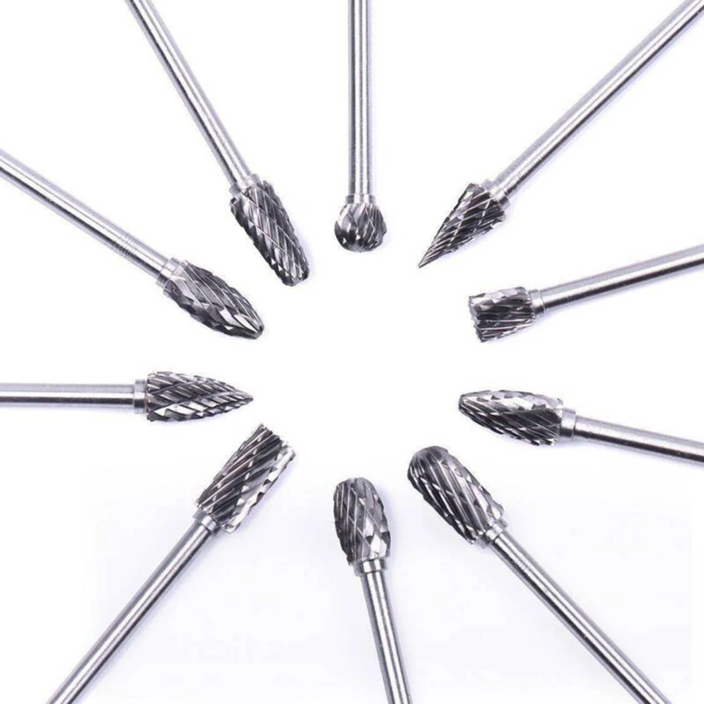 

10pcs Rasp File Drill Bits Kit Tungsten Carbide Rotary Burr Drills Grinder Grinding Woodworking Carving Tool 3mm Round Shank