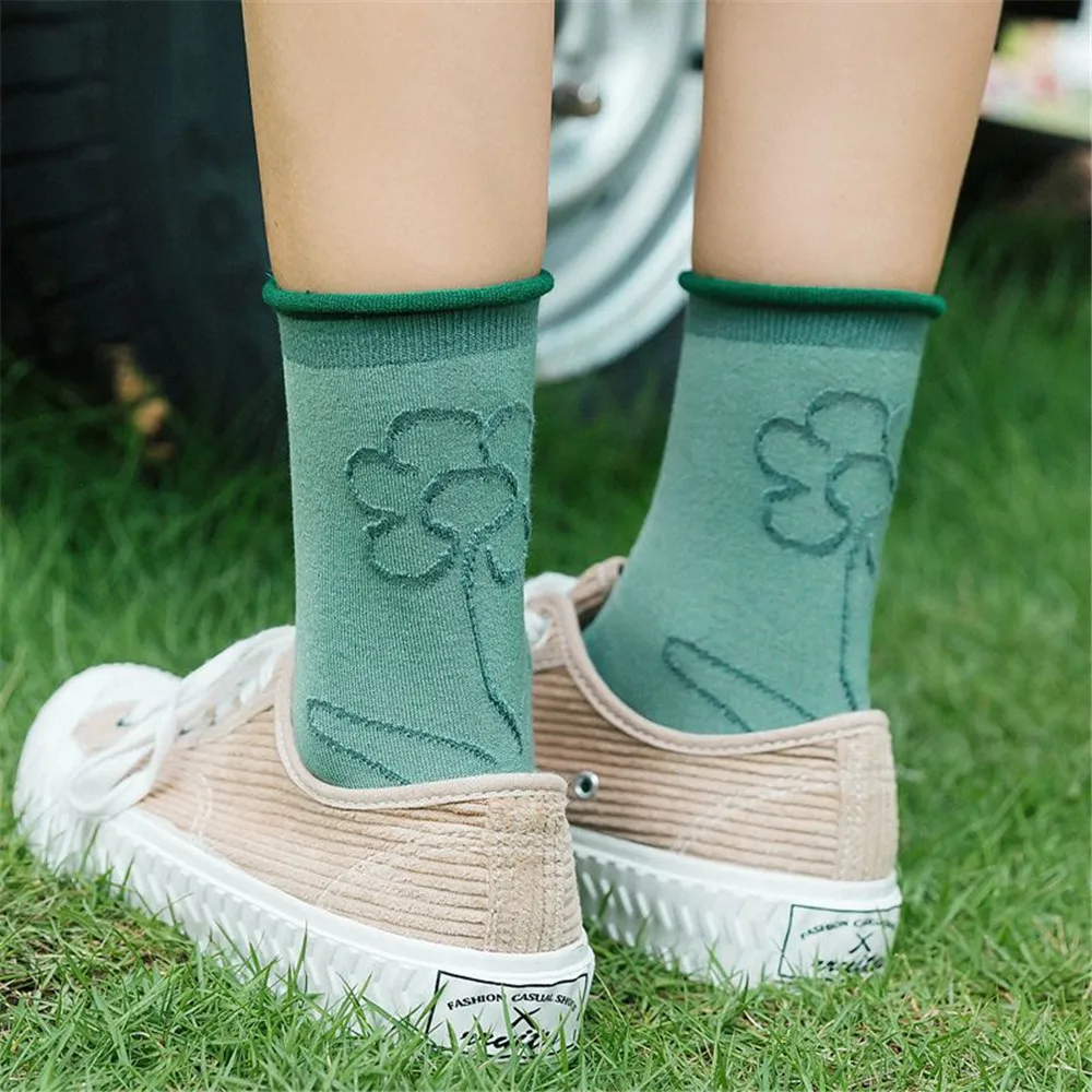 Розовые женские носки Hyun в Корейском стиле с цветочным рисунком для колледжа