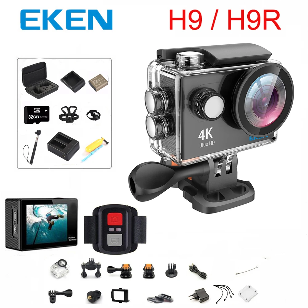 Оригинальная экшн-камера eken H9/H9R Ultra HD 4K WiFi 1080 P/60fps 2,0 lcd 170D объектив камера на шлем Водонепроницаемая профессиональная спортивная камера