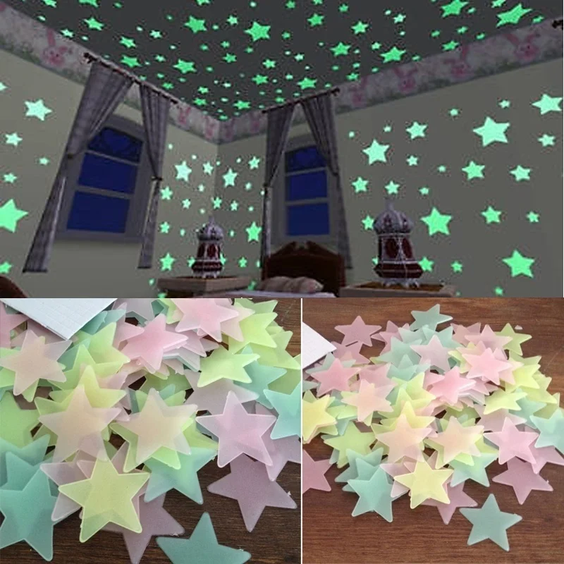 

100pcs 3D Stars Glow In The Dark Wall Stickers Luminous Fluorescent Wall Stickers For Kids Baby Room Bedroom Ceiling Home Decor