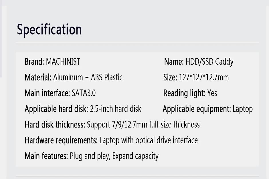 SATA 3,0 2nd HDD Caddy 12,7 мм 2," 2 ТБ SSD чехол для жесткого диска с светодиодный корпус для ноутбука DVD-ROM Оптический отсек