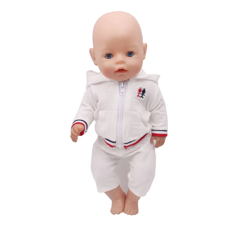 

43 Cm Boy American Dolls Clothes 2Pcs/Set Spring White Sportswear Suit Pant Born Baby Toy Accessories 18 Inch Girls f315