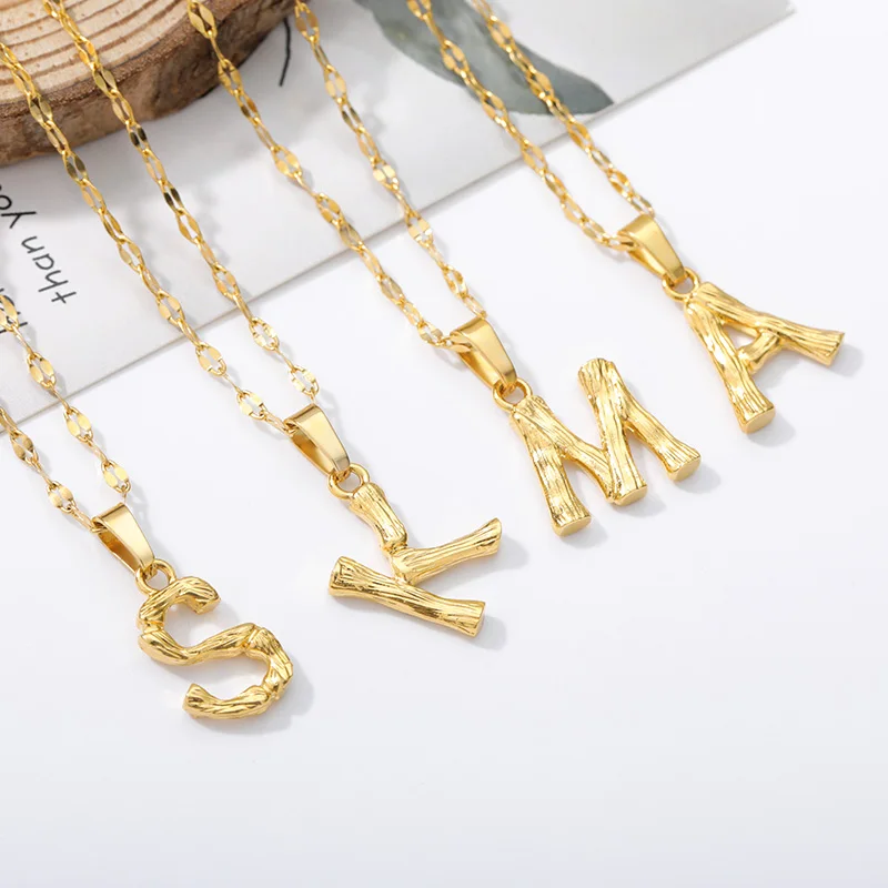 

Goth Wood Stainless Steel Initial Pendant Necklaces For Women Men Gold Neck Chain Letter Female Necklace Charms Jewelry 2021 BFF