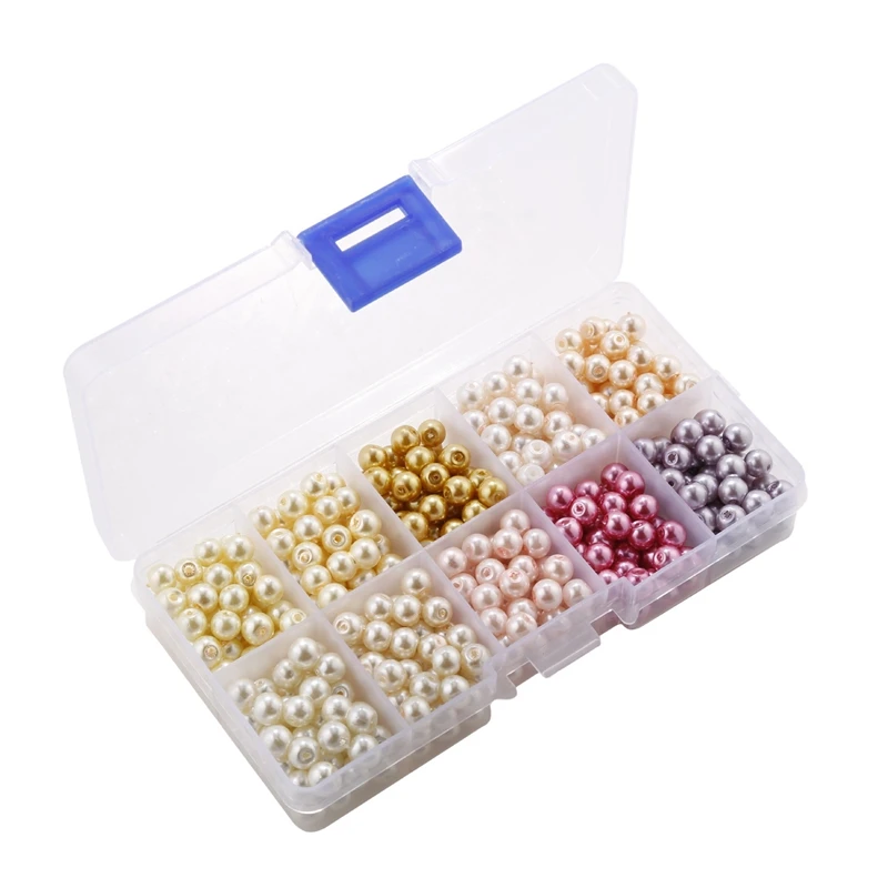 

6mm 500Pcs Tiny Satin Luster Glass Pearl Round Beads Assortment Mix Lot for Jewelry Making Multicolor with Plastic Box