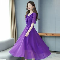 2020 summer new korean version of the large size dress slimming temperament v neck big chiffon beach jumpsuit long skirt