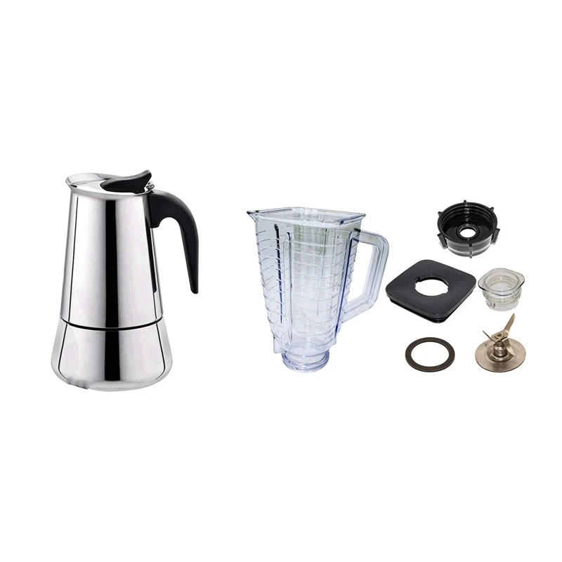 

Stainless Steel Coffee Pot,4 Cup Moka Pot 200ML & 5 Cup Square Top Plastic Blender Jar, For Oster And Osterizer Blenders