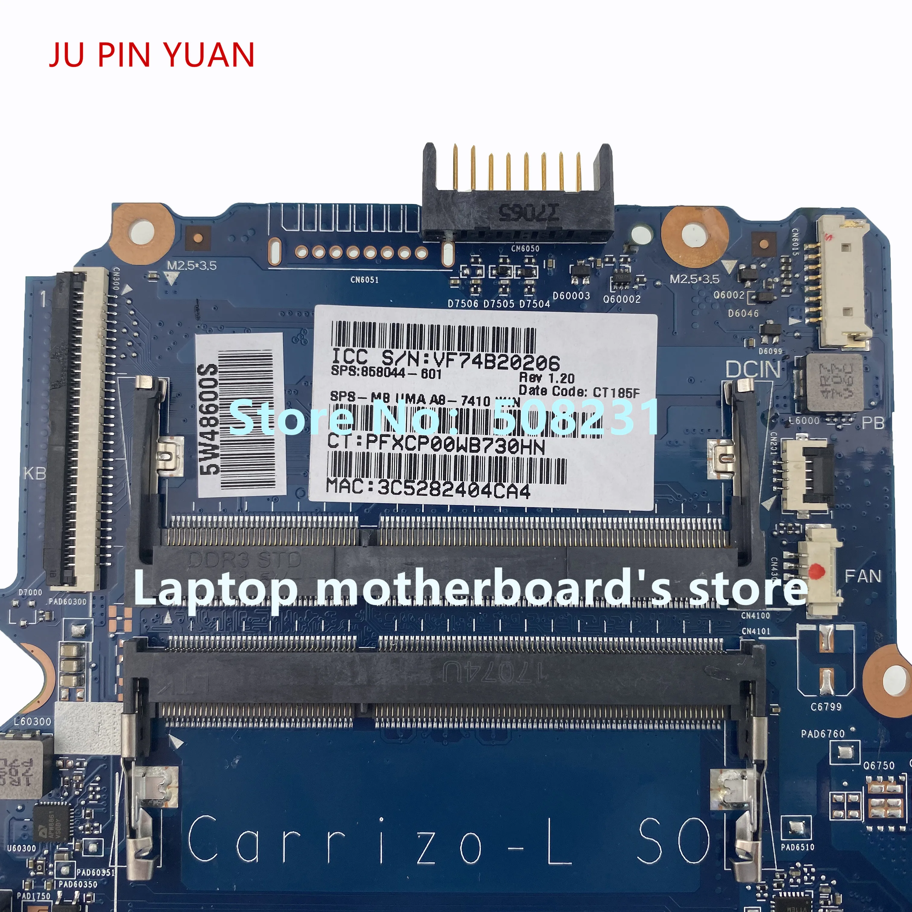 Mainboard para hp Pino Yuan 858044-001 14-um 14-an004au Computador Portátil Placa-mãe A8-7410m Cpu 100% Totalmente Testado ju 858044-601 858044-501