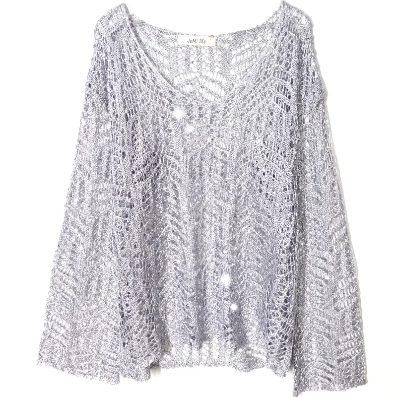 Новый женский модный вязаный свитер с вырезами и V-образным вырезом