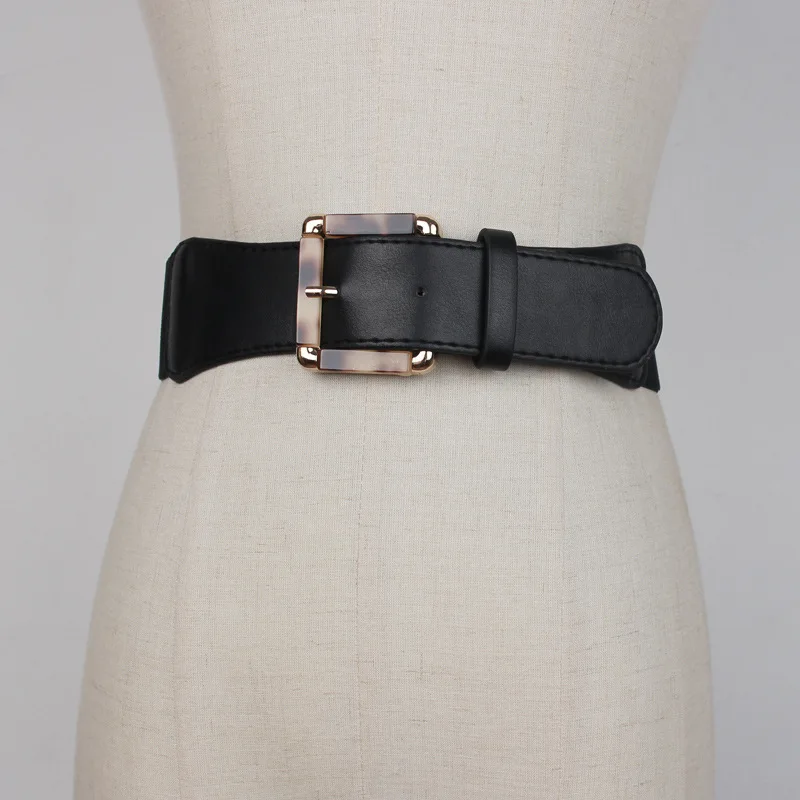 

Hot SaleWomen Wide Waistband Designer Metal Square Buckle Elastic Belt Fashion Collocation Dress Coat Clothing Belts Accessories