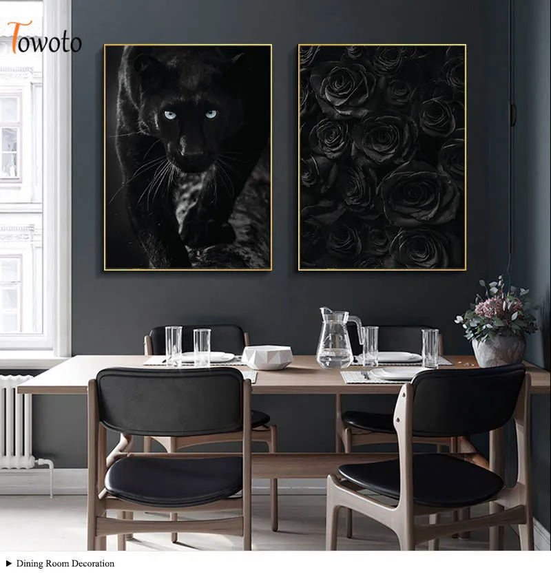 Черный лебедь дикие животные холст настенный художественный принт гепард розы