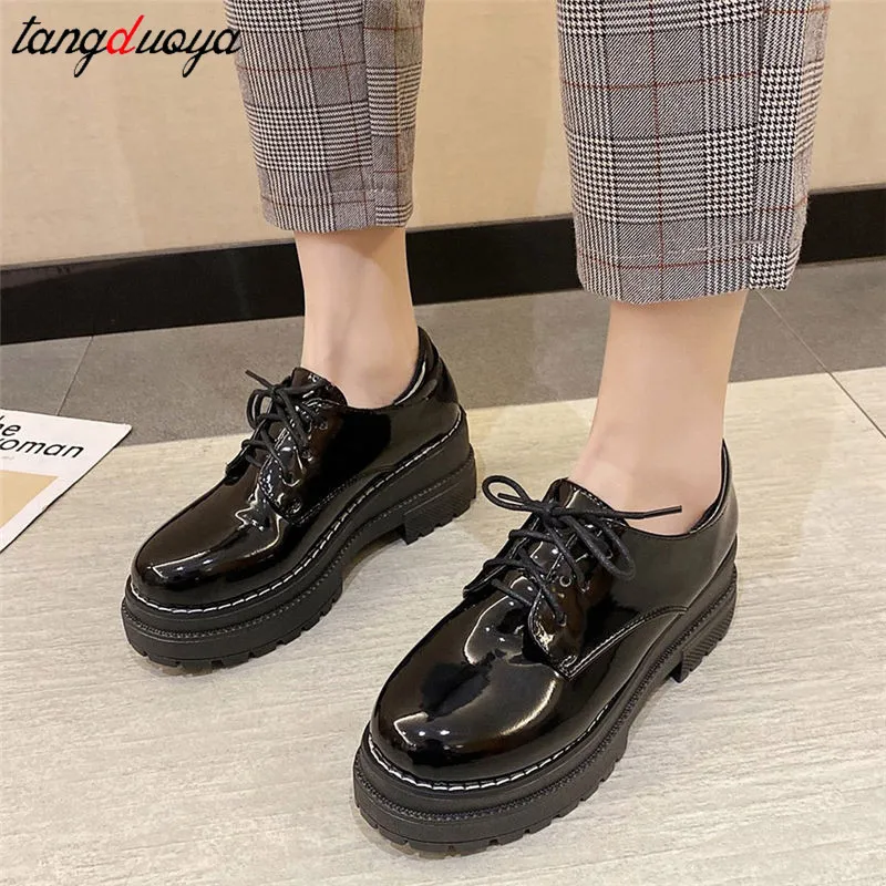 

Chunky sneakers Women Platform Heel Shoes Lace up Women Fashion Shoes For Women PU Leather Female Black Basic shoes