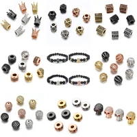 3pcslot metal copper micro pave cz geometry crown leopard helmet skull round space charms beads for jewelry diy bracelet making