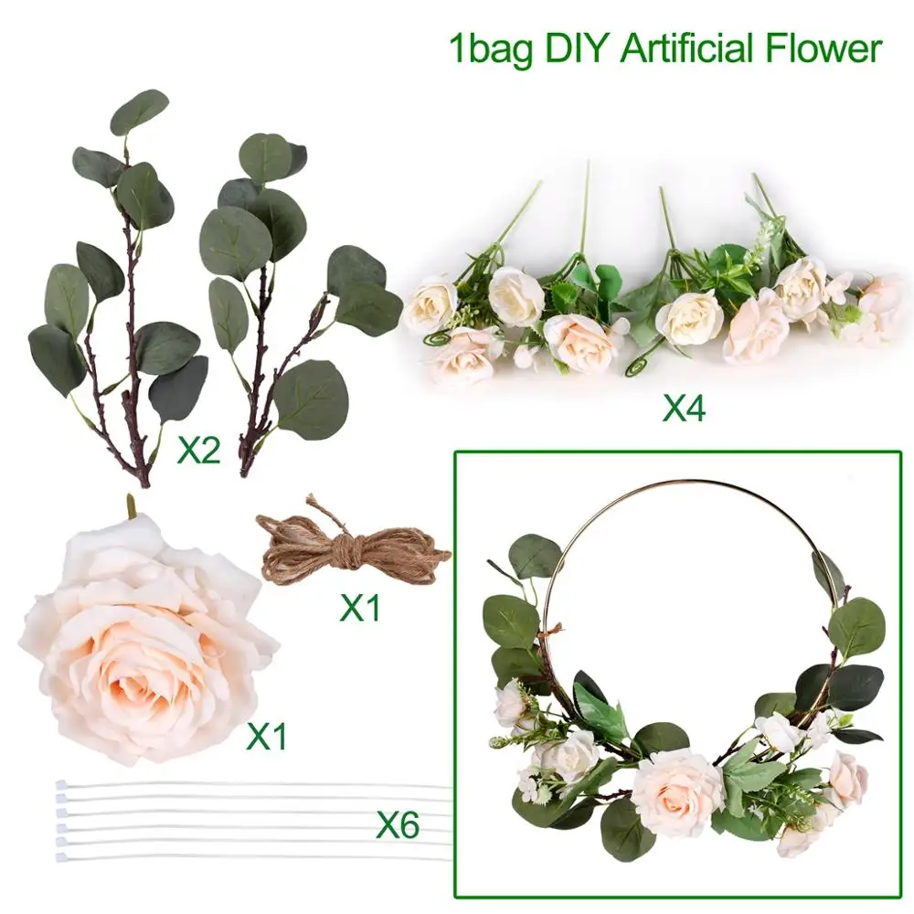 Artificial flower 03 FENGRISE DIY Металлический Венок, гирлянда, украшение для свадьбы, невесты, цветы, Ловец снов, обруч, декор для свадьбы, Свадебный декор - Цвет: Artificial flower 03