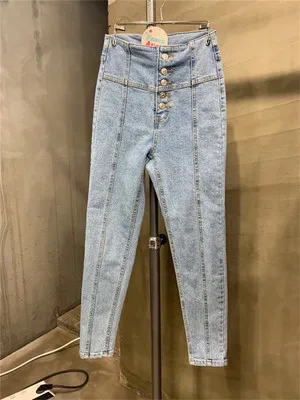 

High Waist Buttons Korean Pencil Denim Women Jeans Pants Buttons Fly High Stretch Spliced Casual Fashion Denim Jeans Pants 2020