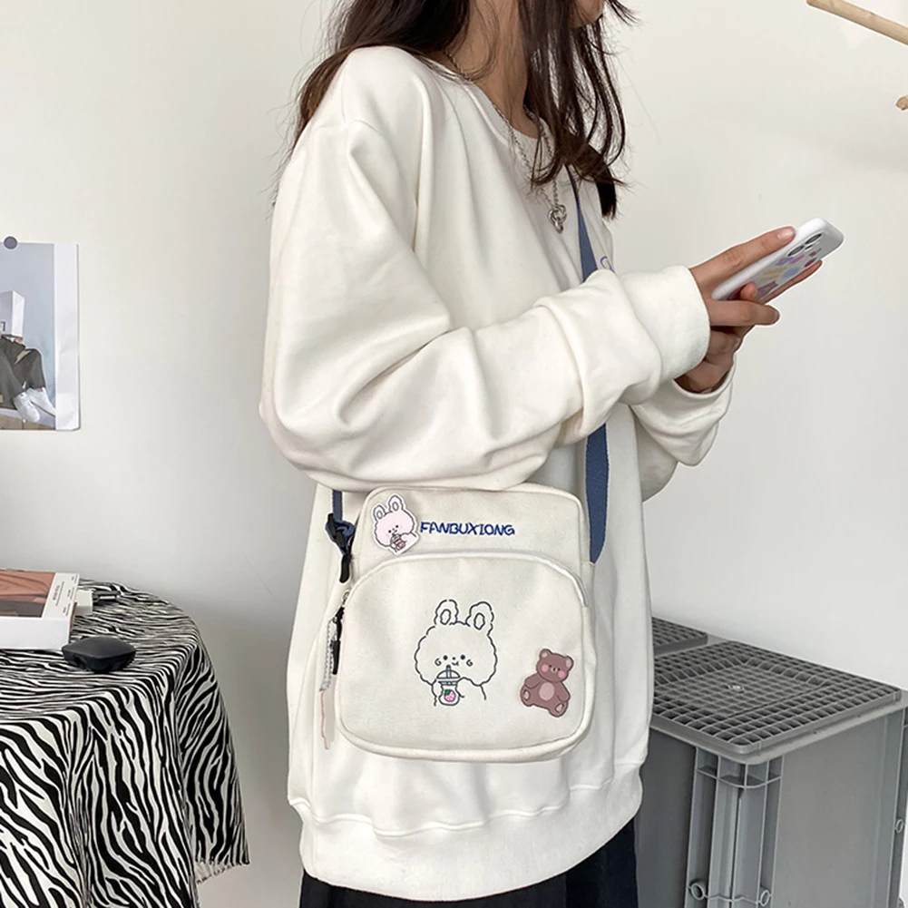 

Female Shoulder Messenger Bag Designer Multi Layers Lady Canvas Cartoon Printing Purse Cartoon Pattern Casual Handbag