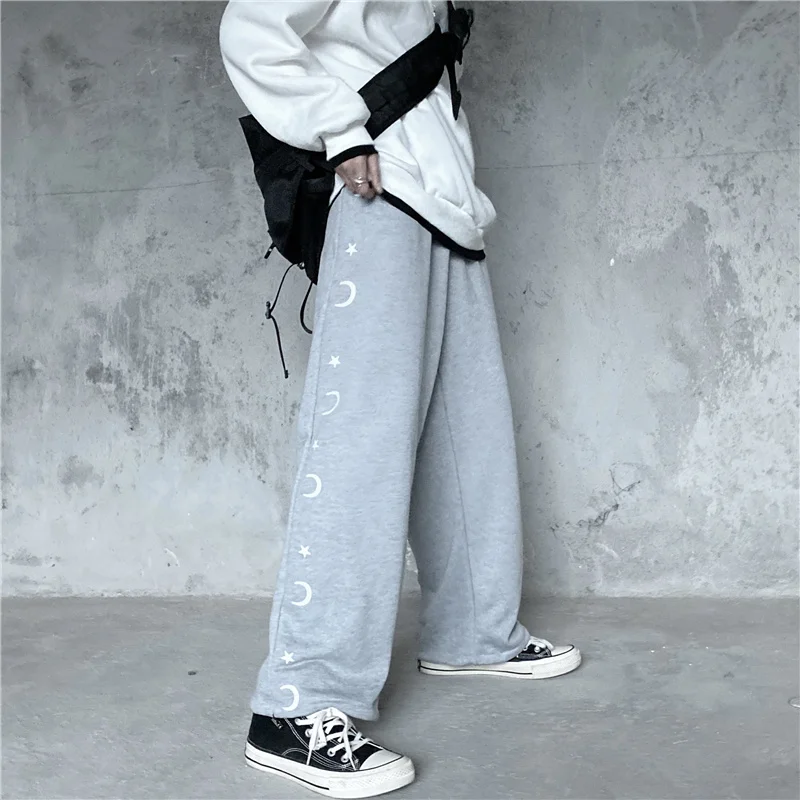 

KOSAHIKI Korean Vintage Retro Loose Wide Leg Pants Harajuku Casual Women Men Sweatpant Moon Print Streetwear Joggers 11a213