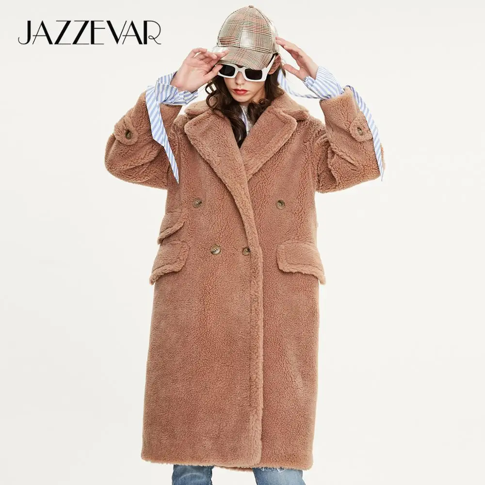 JAZZEVAR Зимнее новое поступление пальто с мехом женская верхняя одежда свободная модный стиль длинное теплое пальто K9062