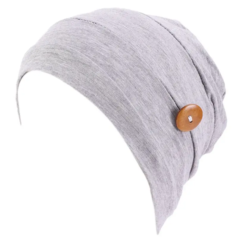 

Women Pleated Turban Cap Button Mask Holder Solid Color Protect Ears Head Wrap