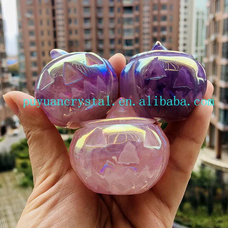 Фигурка аметиста из натурального розового кварца Aura резная Хрустальная тыква