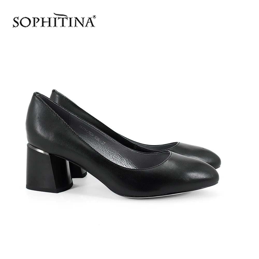 SOPHITINA/удобные туфли лодочки из натуральной кожи с круглым носком на квадратном