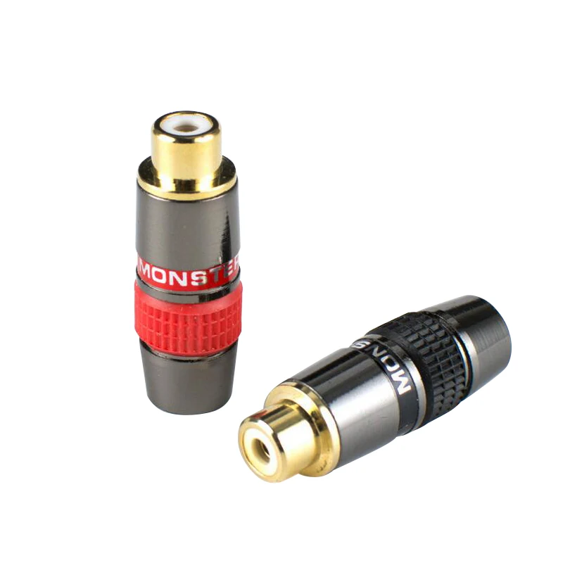 4 шт. RCA штекер Женский позолоченный разъем адаптер Поддержка 8 мм кабель аудио для