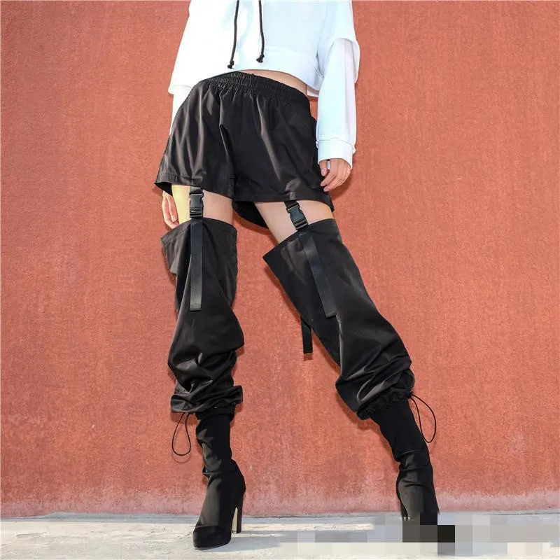

Hip Hop High Waist Cargo Pants Women Joggers Street Style Trousers Buckle Track Pants Adjustable Hollow Out Pantalon
