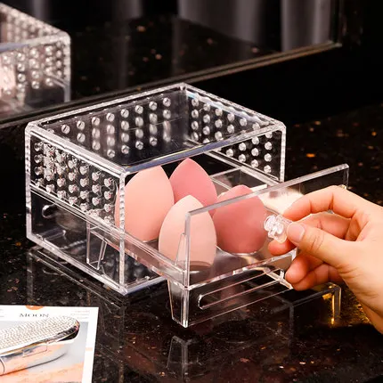 

Dustproof Acrylic Makeup Organizer Cotton Pads Swab Beauty Blender Storage Box with Lid Makeup Tools Nail Polish Organizer