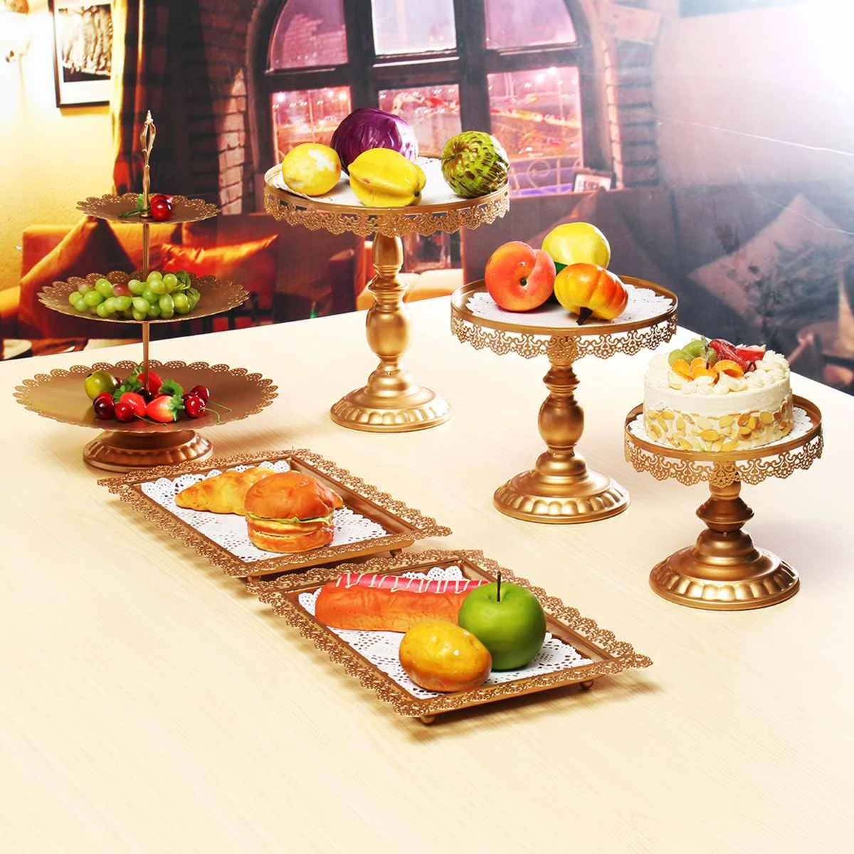 Набор из 7 предметов подставка для торта золотого и белого цвета круглый