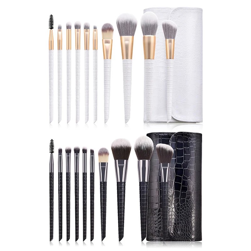 Новинка 10 шт. черный белый набор кистей для макияжа из крокодиловой кожи масштаб