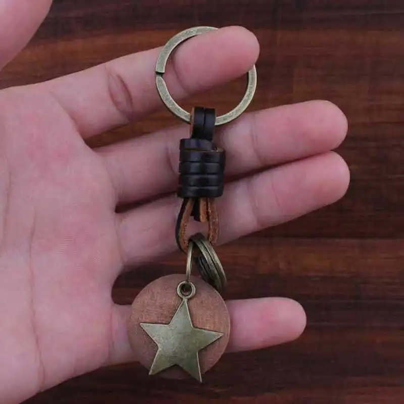 Star 1 LXJERY 19 видов стилей, винтажная деревянная крышка для бутылки колы, кожаный переплетенный брелок для ключей для женщин, сумка, подвеска в виде ключа, цепочка, подарки - Цвет: Star 1
