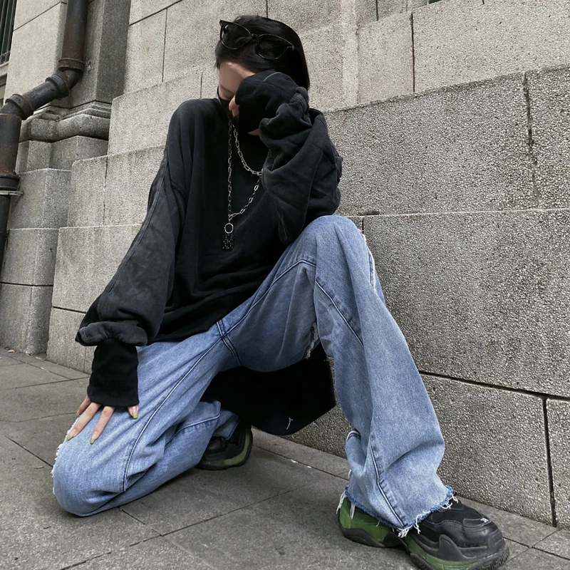 

Пикантные свободные джинсы для женщин, модная трендовая винтажная уличная одежда в стиле хип-хоп, Широкие джинсовые брюки для девочек-подро...