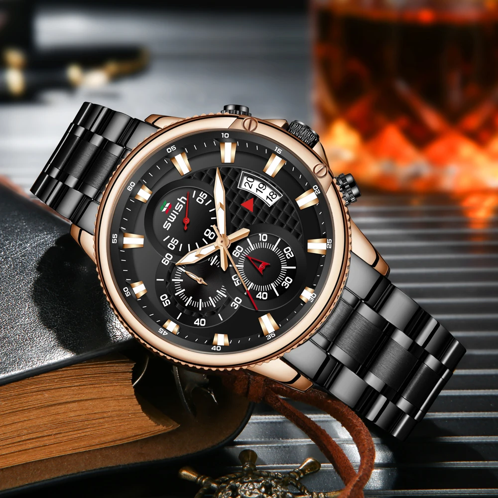 Relogio swish Masculino de luxo Брендовые Часы для мужчин из нержавеющей стали спортивный