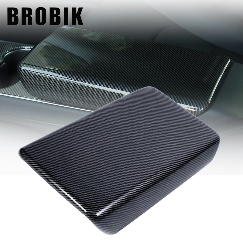 

BROBIK Carbon Fiber ABS Center Storage Armrest Cover Trim Inner Accessories model3 modely For Tesla Model 3 model Y