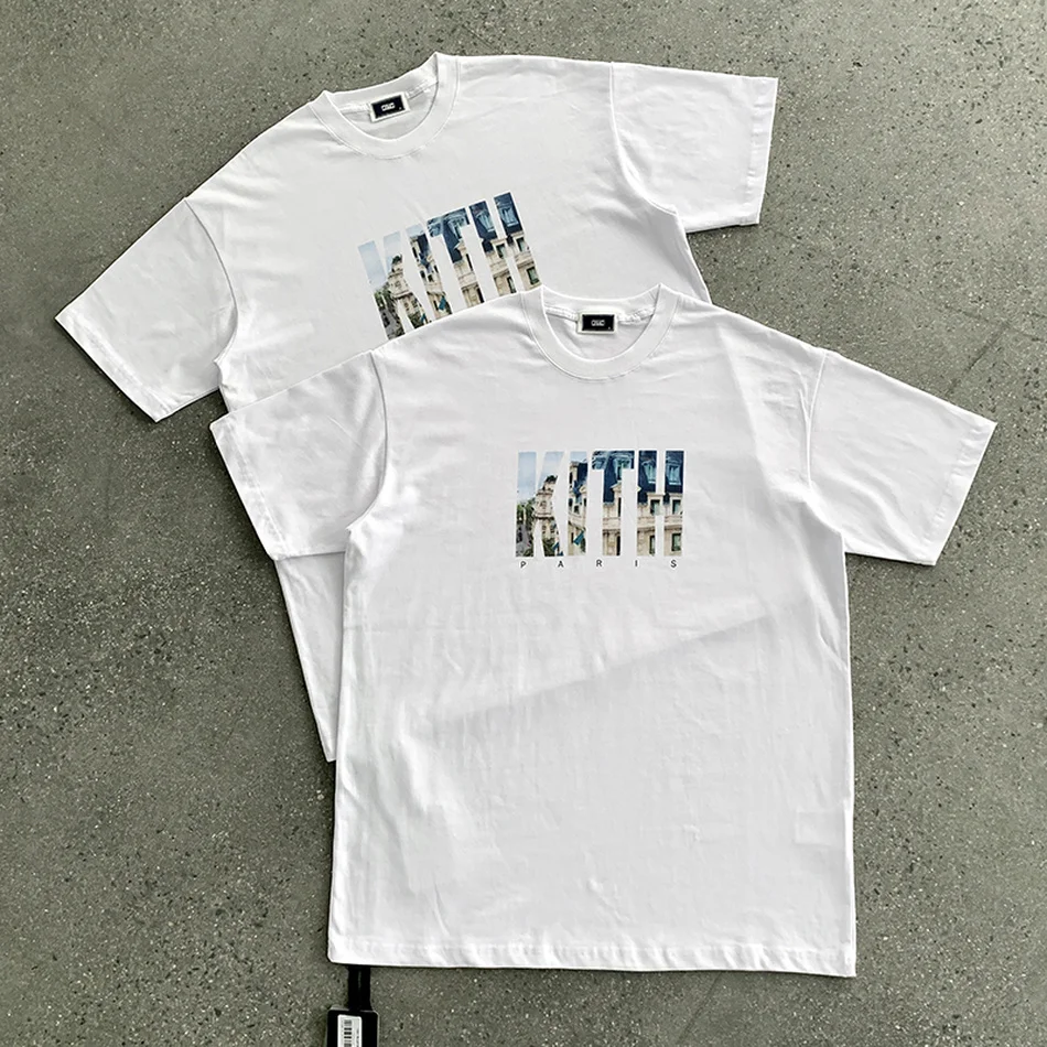 

Kith Paris Landmark T-shirt Men Women 1:1 High Quality Paris Limited Edition KITH Tee Architecture Graghic Print Casual shirts