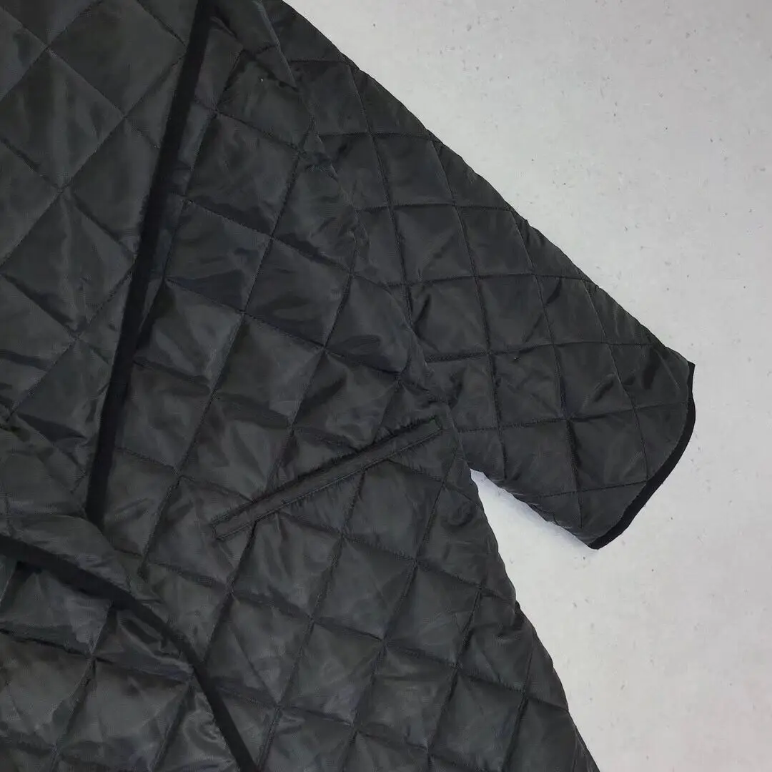 

Nordic Style Argyle Long Parkas Jacket Pocket Bag Quilted Bread Female Clothing