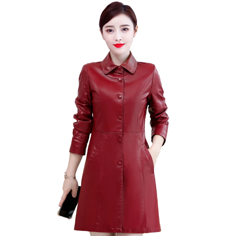 

New Autumn Women Faux Leather Jacket Winter Soft Black Washed PU Leather Trench Coats Female Black Leather Jacket