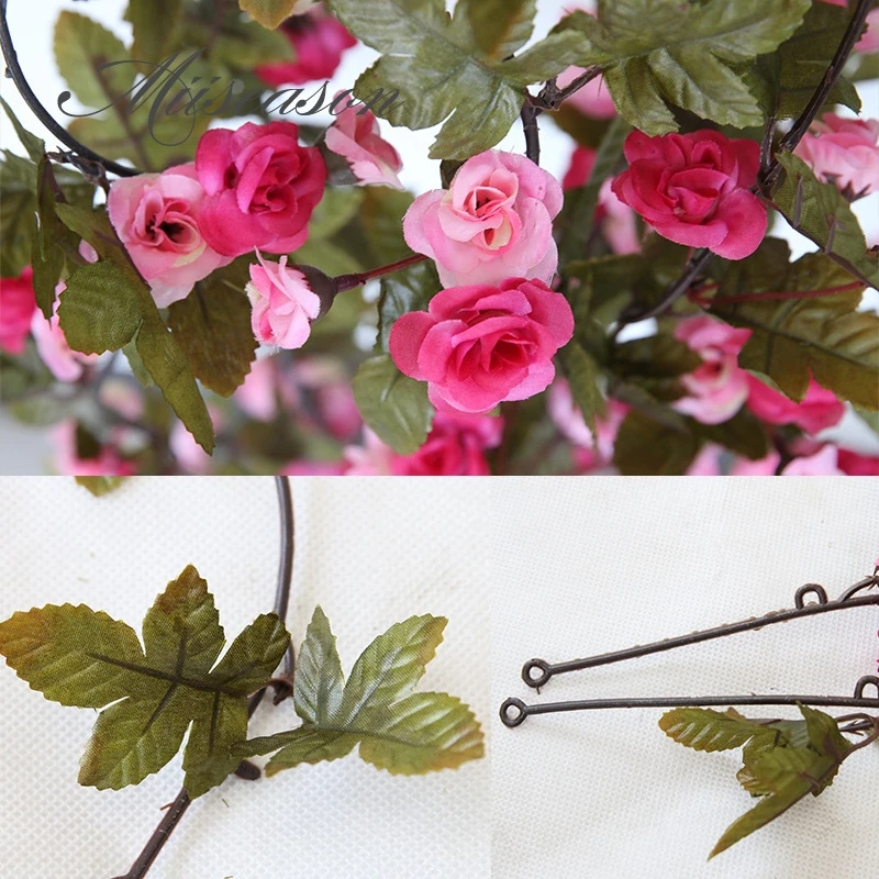 230cm/91in Silk Rose Wedding Decorations Ivy Vine Artificial Flowers Arch Decor with Green Leaves Hanging Wall Garland mini rose | Дом и сад