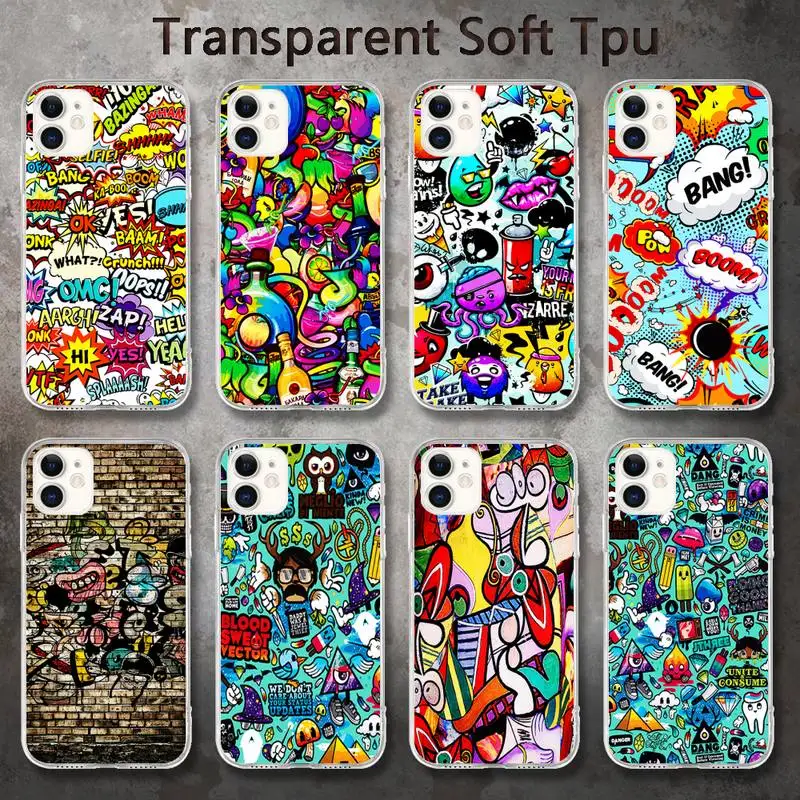 

Cute Cartoon Graffiti Phone Cases for iPhone 8 7 6 6S Plus X 5S SE 2020 XR 11 pro XS MAX 12 12Mini
