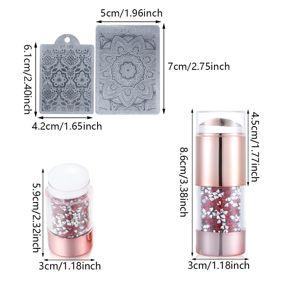 New Double-end Nail Stamper Stamping Plate Set Crystal Handle Jelly Silicone Art Stamp Image Stencil Tools with Cap | Красота и