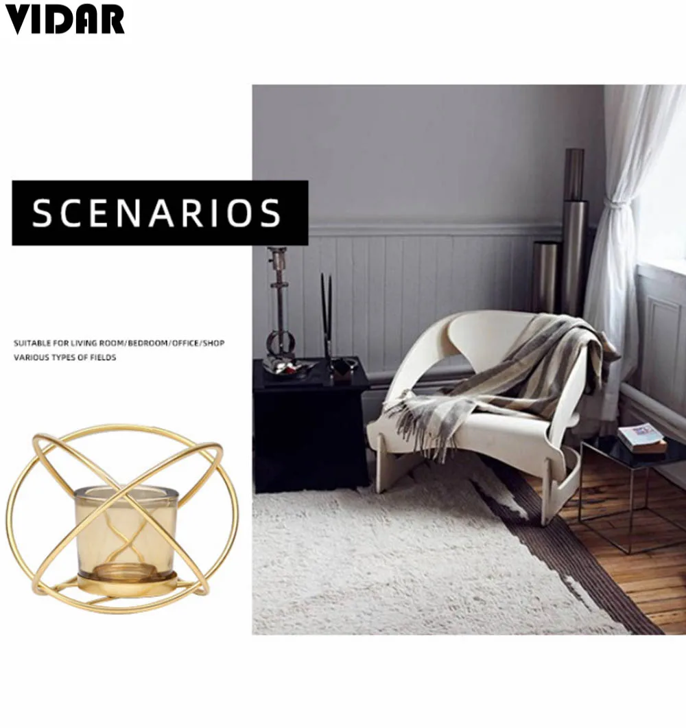 

VIDAR Nordic Style Gold Geometric Candle Holders Atomic Structure Metal Craft Candlestick Modern Simple Home Decor Bookshelf