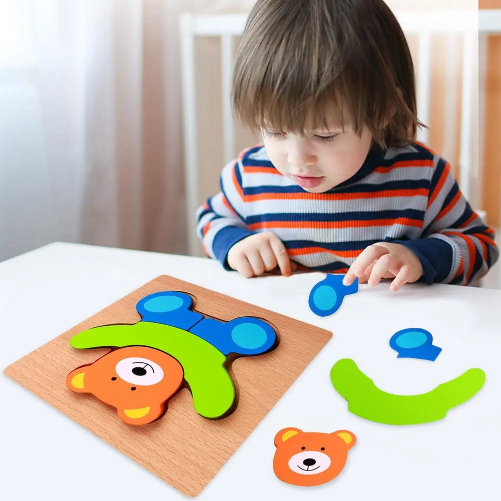 

Kids Wooden Animal Puzzles Cute Cartoon Bear Educational Toys Travel Puzzle Toys High-quality Materials Non-toxic Paint