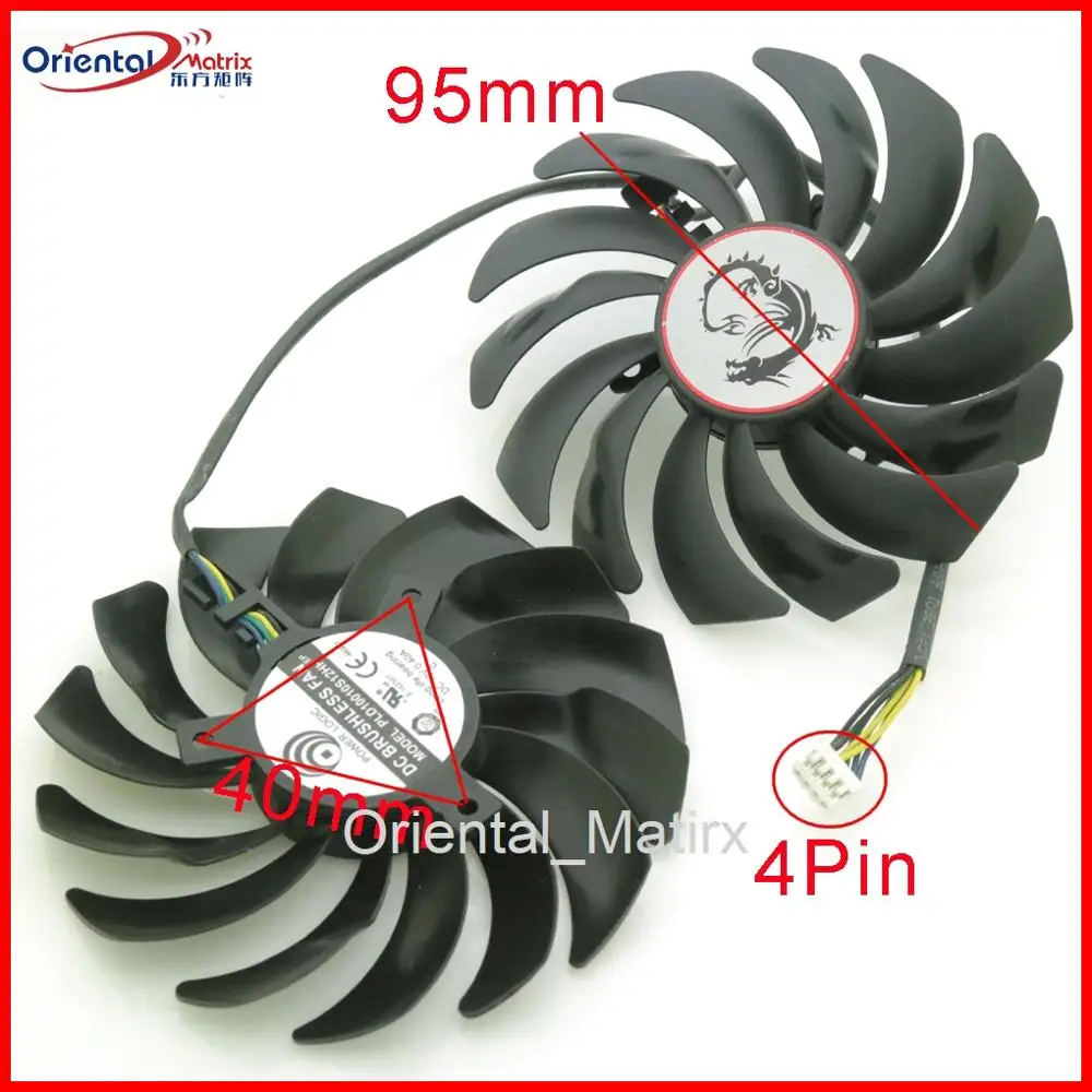 2 шт./лот PLD10010S12HH 12V 0.40A 95 мм VGA вентилятор для MSI GTX1080TI GTX1080 1070 1060 1050TI RX470 RX480 RX570 RX580