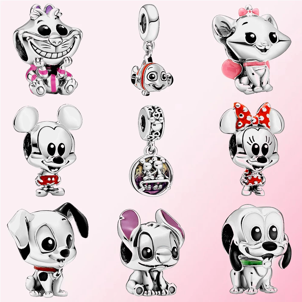 Fahmi 100% S925 Sterling Silver Miqi Mini Mouse Pluto Cat Finding Nemo Dalmatians Patch Stitch Enamel Charm Babies Collection | Украшения и